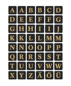 4130 Buchstaben-Etiketten – A-Z, 13×13 mm, schwarz gold geprägt