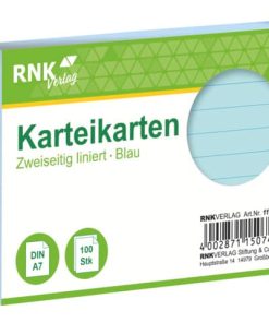 Karteikarten – DIN A7, liniert, blau, 100 Karten