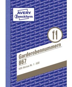867 Garderobennummern, DIN A6, farbig sortiert, 100 Blatt / Block, gelb, orange, rot, blau, grün