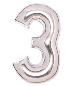 Folienballon XL Zahl 3 – 63 cm, silber