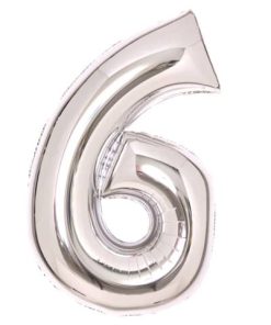 Folienballon XL Zahl 6 – 63 cm, silber