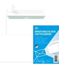 Briefumschlag C6, weiß, haftklebend, ohne Fenster, 80 g/qm, 25 Stück