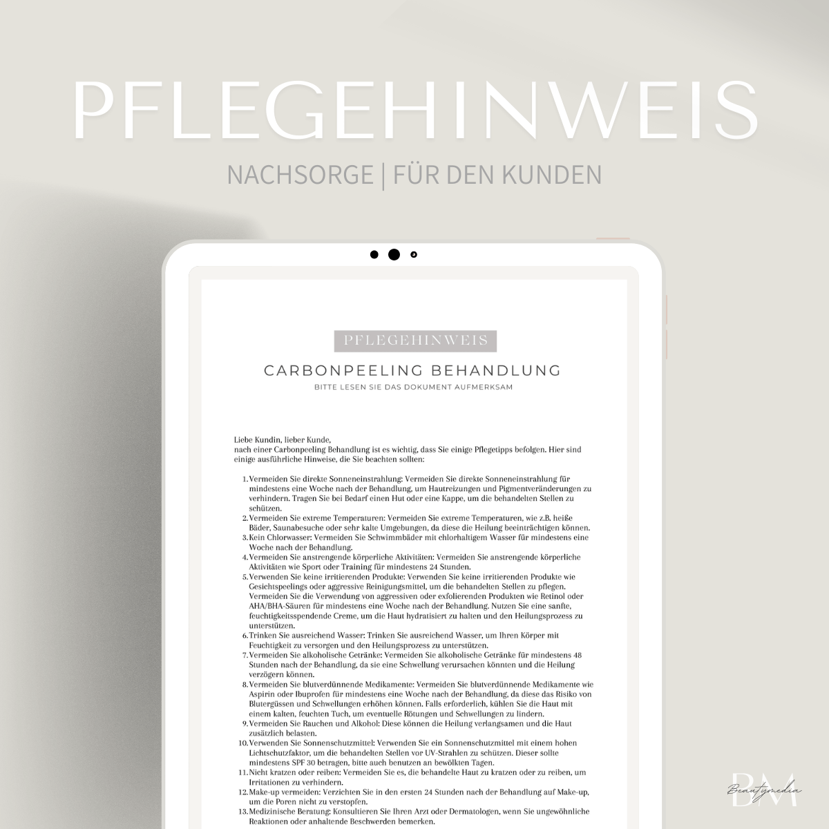 Pflegehinweis für die Carbonpeeling Behandlung