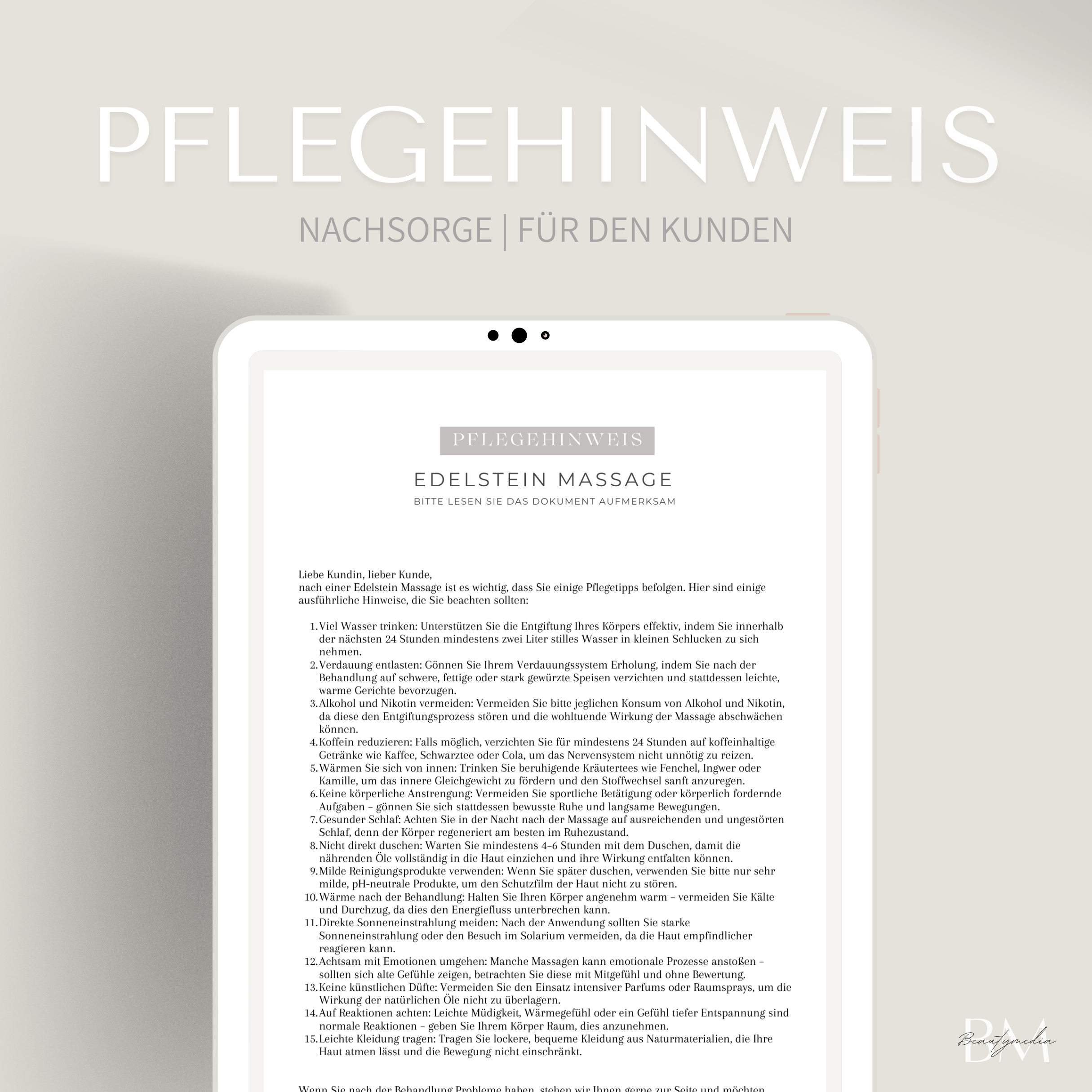 Pflegehinweis für die Edelstein Massage Behandlung