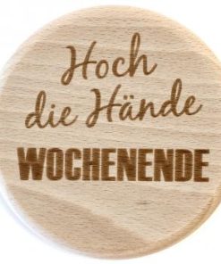 Glasdeckel aus Buche „Wochenende“ Größe ca. 10cm, Motiv graviert