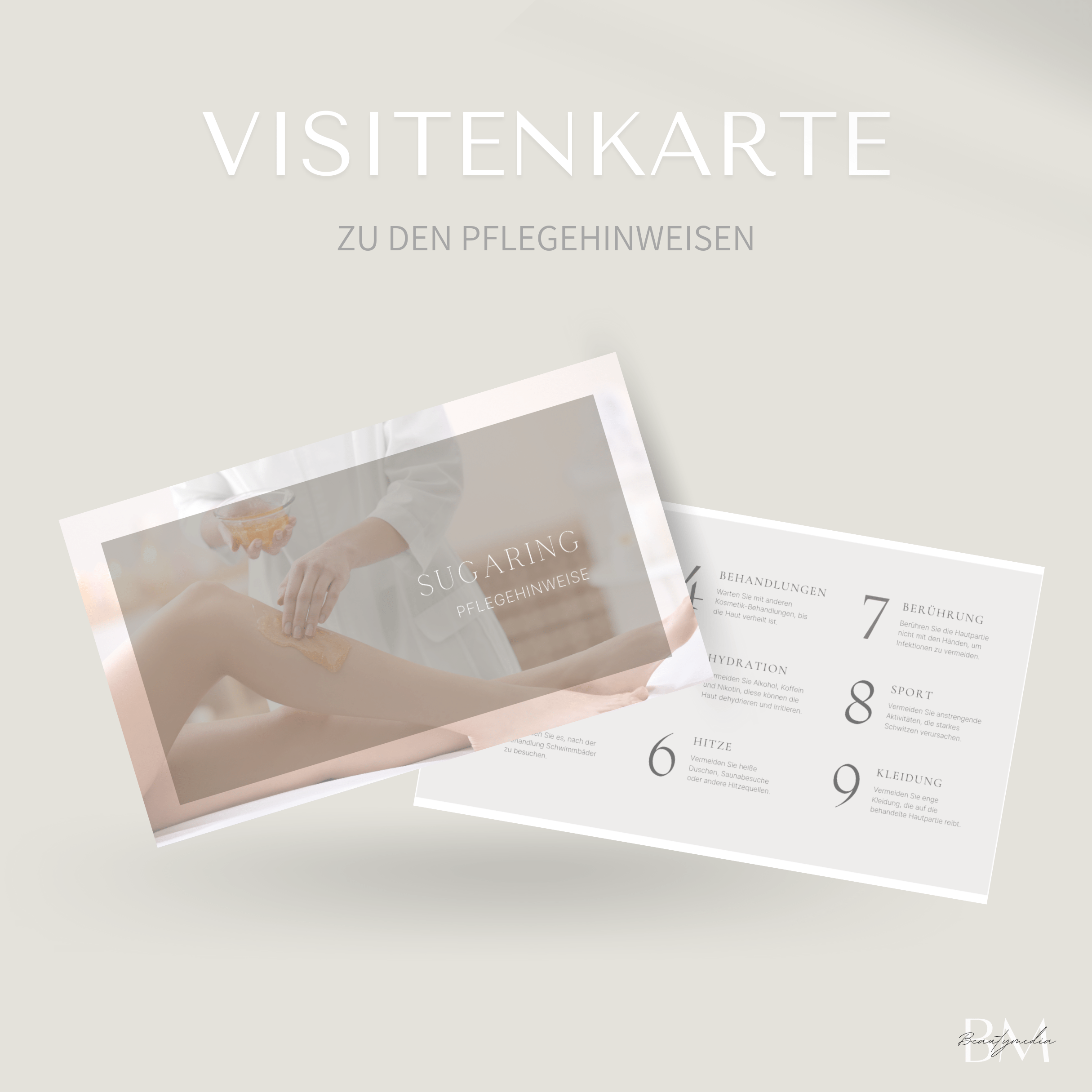 Visitenkarten-Pflegehinweis für die Sugaring Behandlung