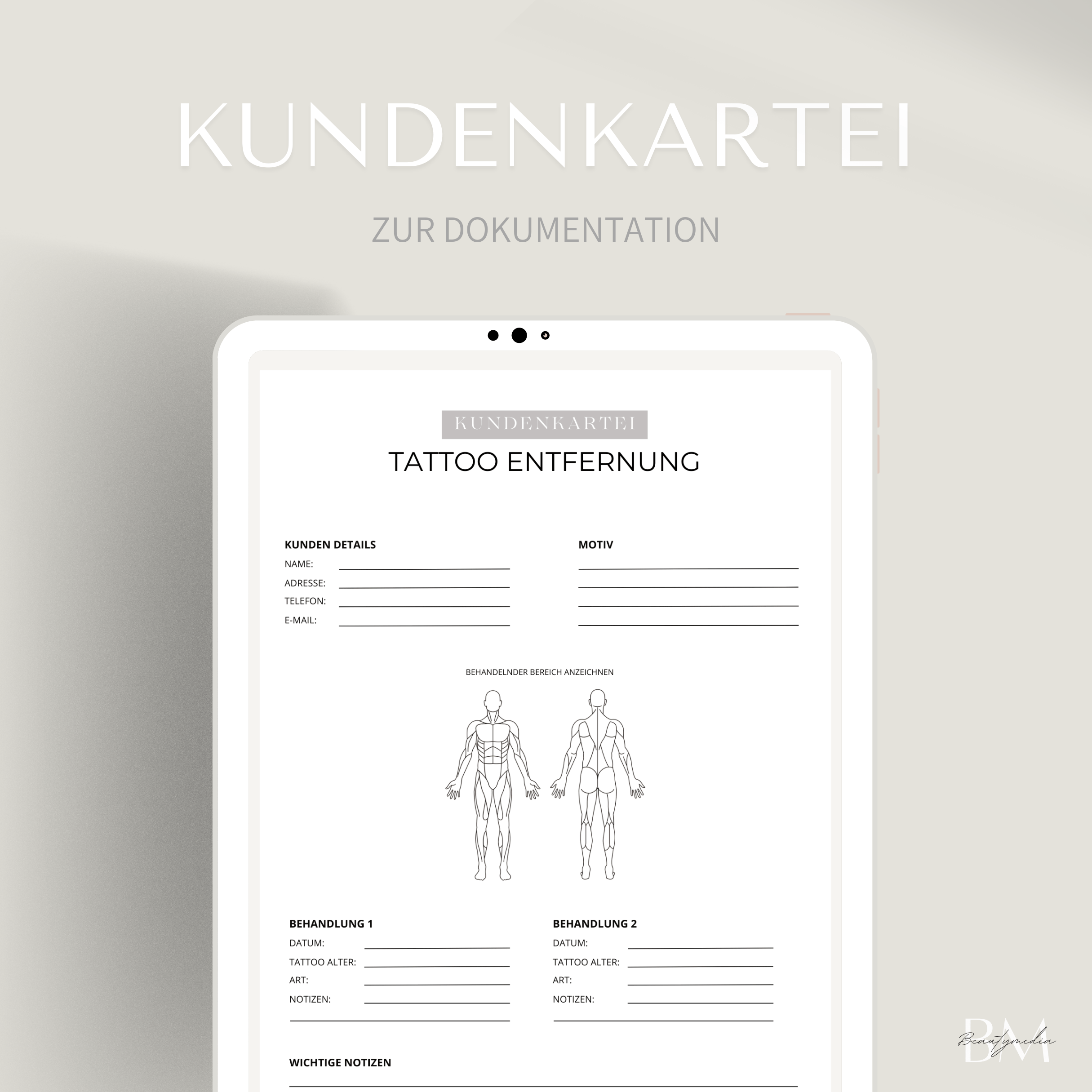 Kundenkartei für die Tattooentfernung Behandlung